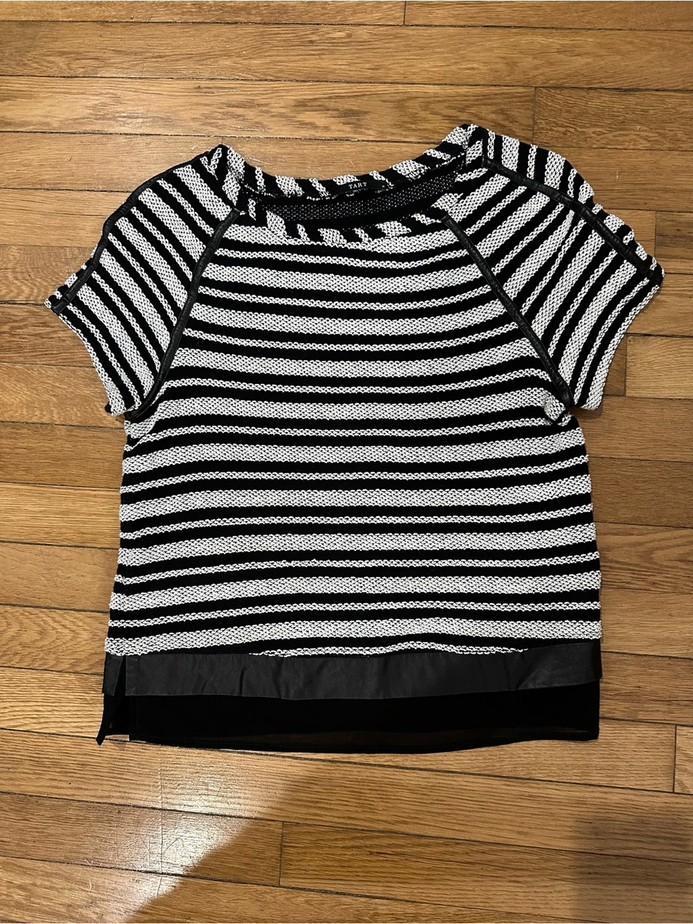 Tart Black and White Striped Short Sleeve Knit Top